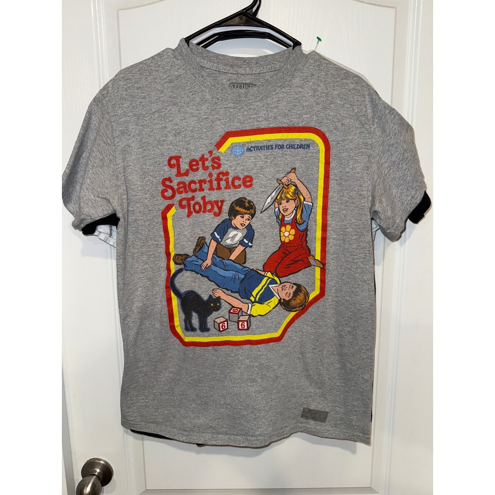 STEVE RHODES Lets Sacrifice Toby T Shirt Gray Short Sleeve Graphic Tee